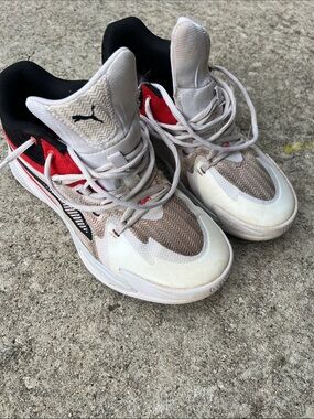 Puma White Red and Black Basketball Sneakers